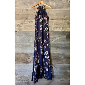 Parker NY Floral Maxi Dress S Navy Daphne Halter Neck Sleeveless‎ Party Wedding